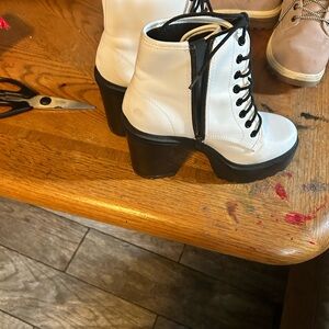 Black and white boot heels